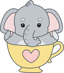 Cute Elephant vector icon. Funny baby Elephant animal series stock illustration. Life of fluffy Elephant designs.