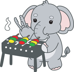 Cute Elephant vector icon. Funny baby Elephant animal series stock illustration. Life of fluffy Elephant designs.