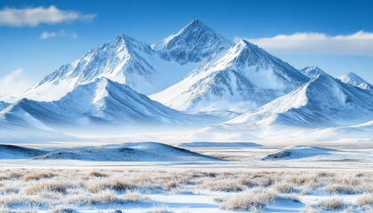 Winter Mountain Landscape &ndash; Snow-Capped Peaks and Clear Sky


