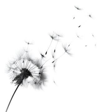 Dandelion seeds blowing gently in the wind, isolated PNG format, transparent background, high-resolution, suitable for stock image use --v 7.0