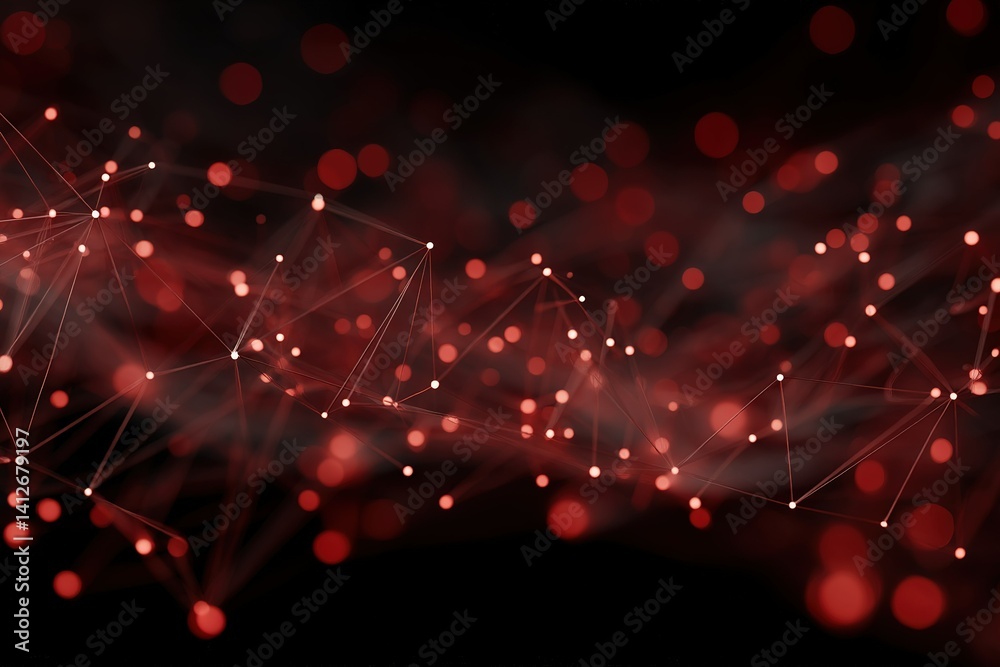 Poster abstract red light patterns create a visually striking digital landscape with glowing points and lin