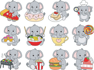 Cute Elephant vector icon. Funny baby Elephant animal series stock illustration. Life of fluffy Elephant designs.
