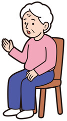 椅子に座って質問やお話をするおばあさんの教材風ベクターイラスト(Educational-style vector illustration of an elderly woman sitting on a chair, talking or asking questions)