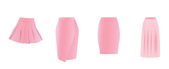 set of skirts on white isolated vector illustration