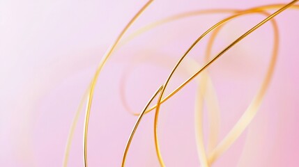 Naklejka premium Elegant golden threads on a soft pink backdrop create a delicate artistic composition