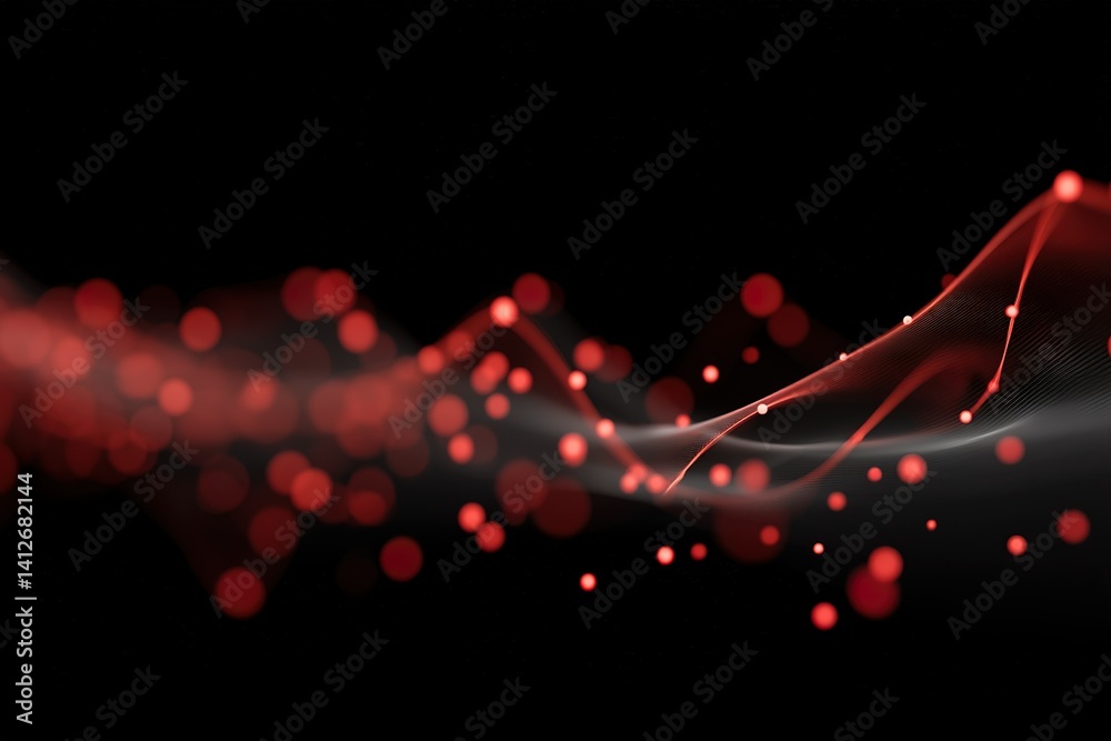 Poster abstract red wave pattern with glowing dots creating a dynamic and modern digital artwork background