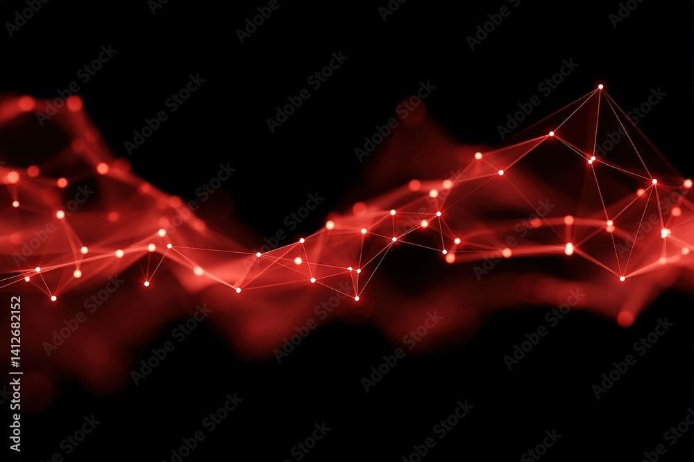 Poster digital abstract representation of red connected lines and dots against a dark background