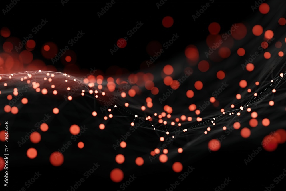 Poster abstract pattern of glowing red and white dots creates a dynamic visual effect against a dark backgr