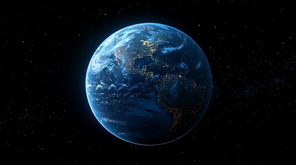 Fototapeta premium Earth at Night from Space, A view of Earth from space showing illuminated cities at night