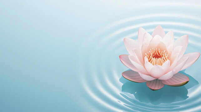 serene pink lotus flower floats on calm water with gentle ripples, creating peaceful and tranquil scene