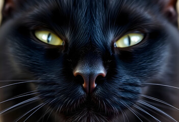 close up of a black cat's face
