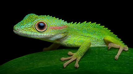 Obraz premium Closeup Green Lizard On Leaf