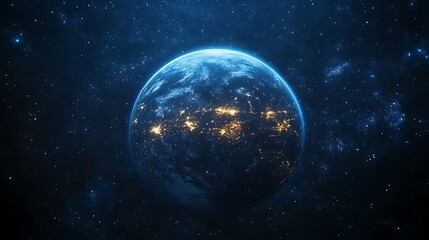 Fototapeta premium Earth at Night from Space, A view of Earth from space showing illuminated cities at night