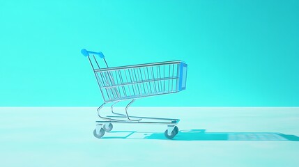 Colorful Shopping Bags and Cart on Minimalist Blue Background for Online Retail and E-commerce