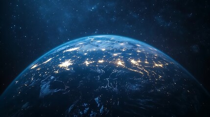 Obraz premium Earth at Night from Space, A view of Earth from space showing illuminated cities at night