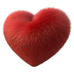 3D heart shape covered in soft red fur, isolated on white background, high detail