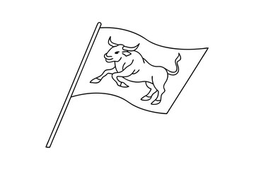 Linear Artwork Of An Ox On A Waving Flag A Bold Symbol