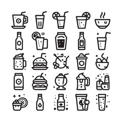 Drink thin line icons collection. Editable stroke. shilhouette vector white background