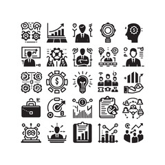 Business and management line icons set. Management icon collection. shilhouette vector white background 