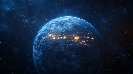 Obraz premium Earth at Night from Space, A view of Earth from space showing illuminated cities at night