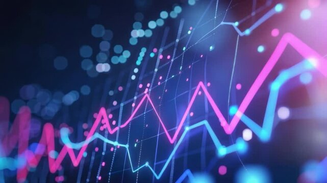Vibrant Digital Visualization of Financial Data Colorful Lines and Points Showcase Technology and Analysis of Fluctuating Trends