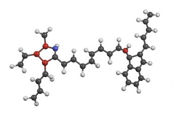 Molecular structure with atoms represented as spheres on white isoleted on white background