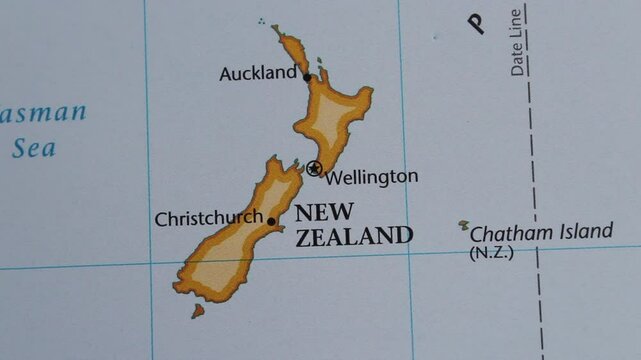 close up of the country of New Zealand viewed on a wold map as a travel concept. New Zealand on a map. Political map of New Zealand 

