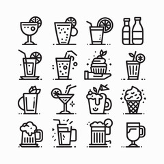 Drink thin line icons collection. Editable stroke. shilhouette vector white background