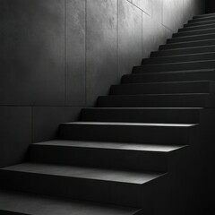 Dark, modern concrete stairs ascending into light