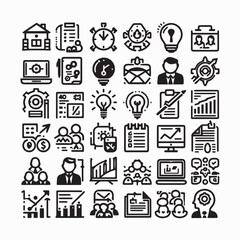 Business and management line icons set. Management icon collection. shilhouette vector white background 