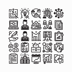 Business and management line icons set. Management icon collection. shilhouette vector white background 