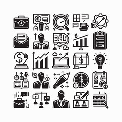Business and management line icons set. Management icon collection. shilhouette vector white background 