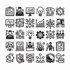 Business and management line icons set. Management icon collection. shilhouette vector white background 