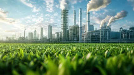 Eco-energy, green industry for sustainable energy saving environmentally friendly low carbon emissions Green factory industry for good environment, low air ozone production.