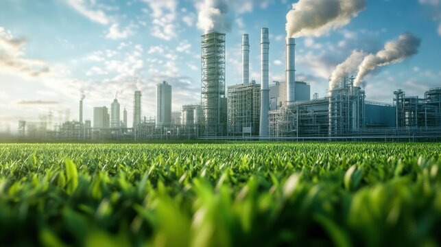 Eco-energy, green industry for sustainable energy saving environmentally friendly low carbon emissions Green factory industry for good environment, low air ozone production.