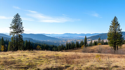 Panoramic Autumn Mountain Valley View With Forest