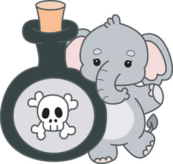 Cute Elephant vector icon. Funny baby Elephant animal series stock illustration. Life of fluffy Elephant designs.