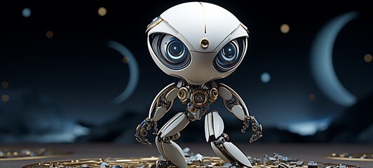 Paper quilling moon Nano Robot full body in a sea of diamonds, ai generative