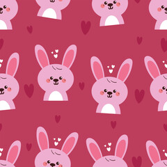 seamless pattern cute cartoon pink bunny with hearts. cute animal wallpaper and background