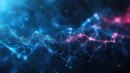 Digital business network concept with interconnected tech elements, global data, and marketing symbols for modern corporate design