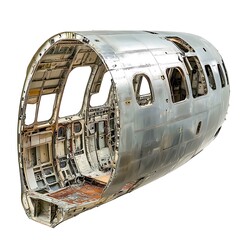 Airplane fuselage section with wreckage.