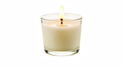 a white candle in a glass on a transparent background, PNG image, PNG file, Generative art.