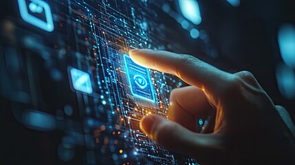 Finger interacts with an advanced technology screen interface system