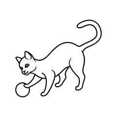 Cute Cat Line Art Playing with Ball Vector Illustration