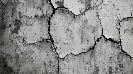 Obraz premium Black-and-white photography of a cracked concrete texture, highly detailed, with neutral tones. 