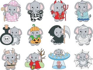 Fototapeta premium Cute Elephant vector icon. Funny baby Elephant animal series stock illustration. Life of fluffy Elephant designs.