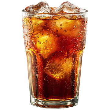 Iced tea with condensation and ice cubes visible, isolated PNG format, transparent background, high-resolution, suitable for stock image use --v 7.0