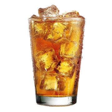 Iced tea with condensation and ice cubes visible, isolated PNG format, transparent background, high-resolution, suitable for stock image use --v 7.0