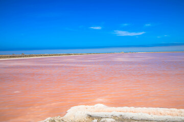 Sea salt production. Pink lake for water evaporation in Walvis Bay. The concept of a salt...