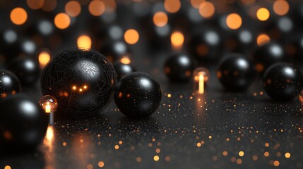 Naklejka premium On a dark surface, a complex network of abstract glowing nodes is formed by intricate connecting lines